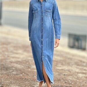 Denim Button-Front Maxi